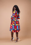 Jessica Ankara Wrap Midi Dress | Red and White Multicolored African Print