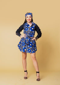 Doris Ankara Short Shirt Dress | Blue and White African Print