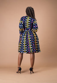 Joy Ankara Midi Dress | Yellow and Blue Multicolored African Print