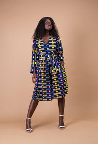 Joy Ankara Midi Dress | Yellow and Blue Multicolored African Print