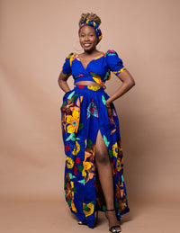 Ann Ankara Maxi Skirt | Blue and Yellow African Print