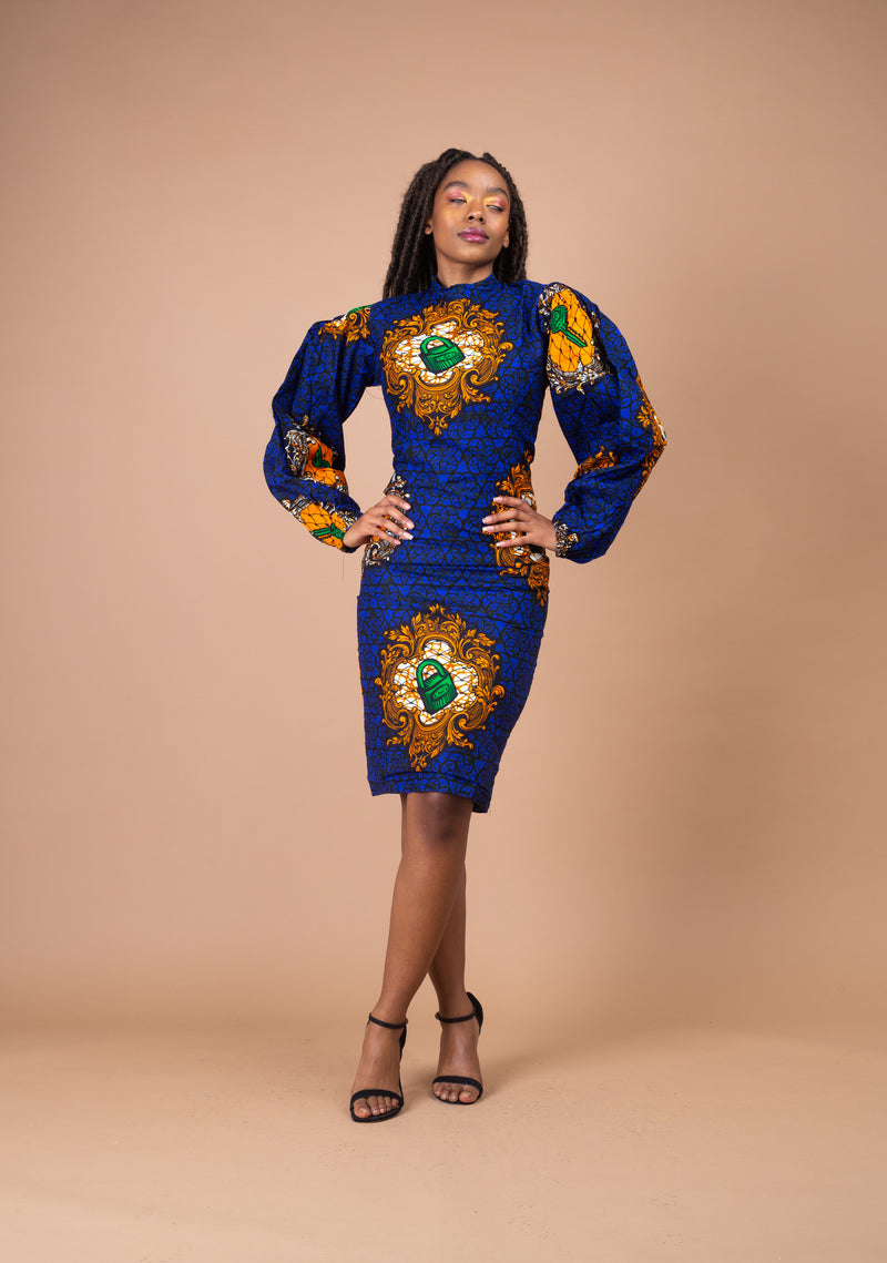 Machie Ankara Midi Pencil Dress | Blue African Print