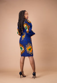 Machie Ankara Midi Pencil Dress | Blue African Print