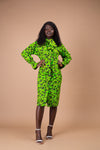 Effiong Ankara Button Down Shirt Dress | Green African Print