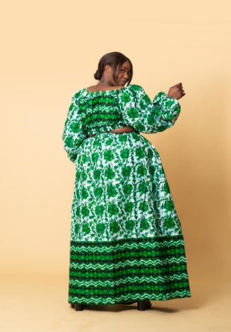 Alana Ankara Maxi Skirt | Green African Print