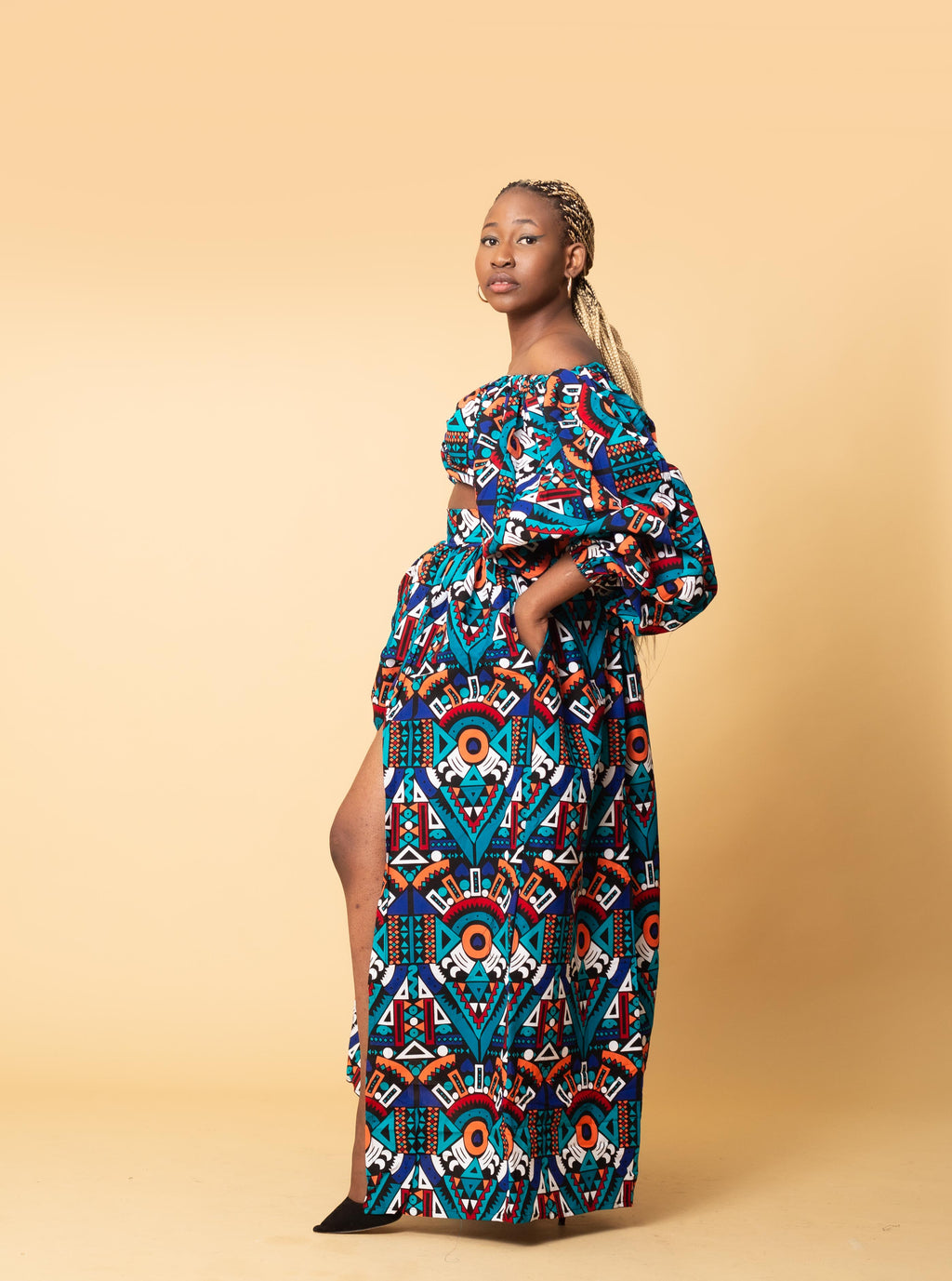 Annie Ankara Maxi Skirt | Teal Multicoloured African Print