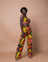 Ayah Ankara High Waisted Trouser | Yellow and Orange African Print