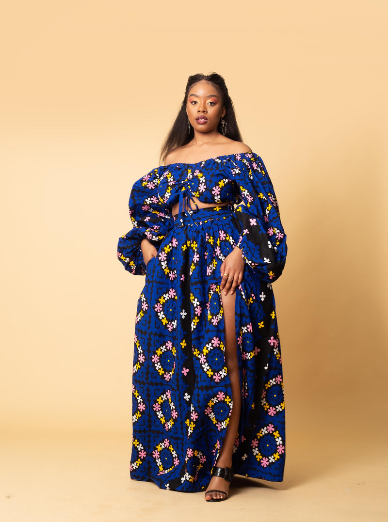 Aliyah Ankara Maxi Skirt | Blue African Print