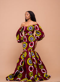 Hannah Ankara Maxi Dress | Red and Yellow African Print