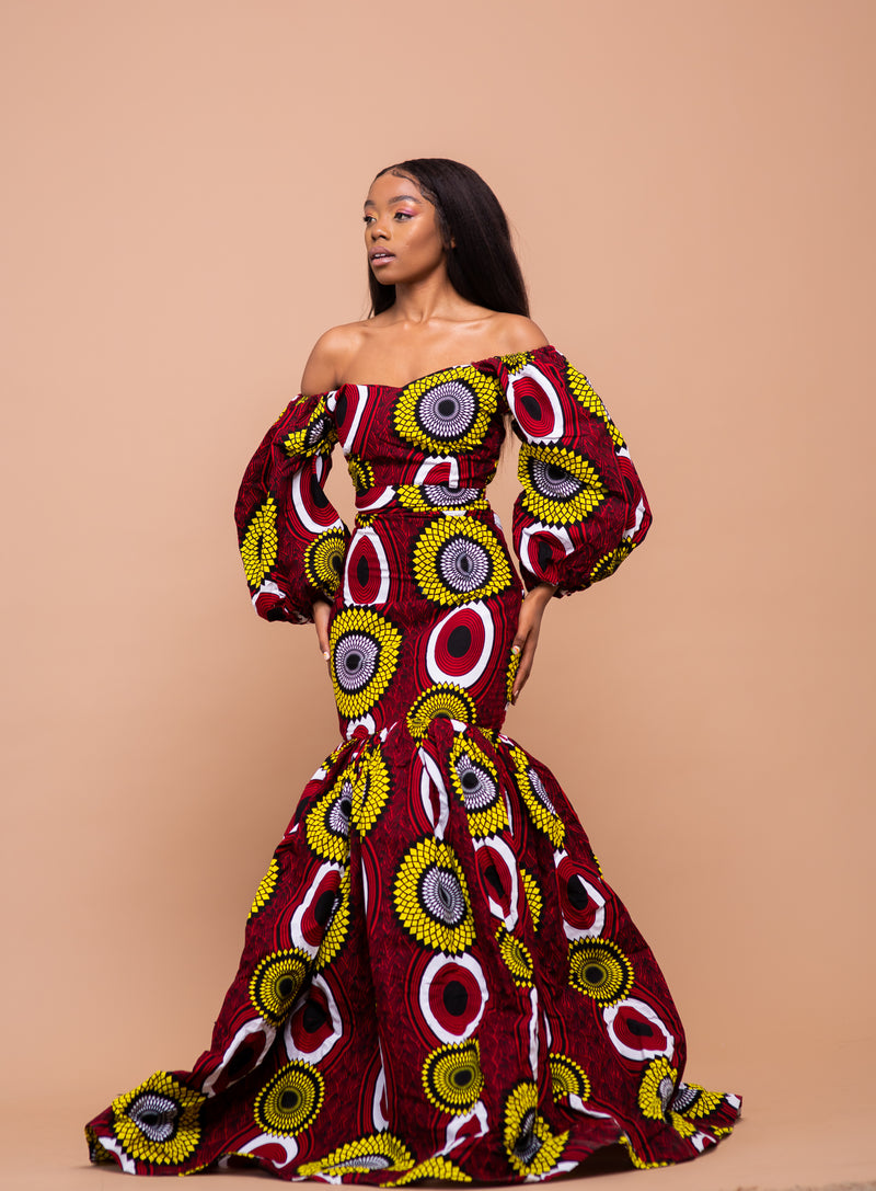 Hannah Ankara Maxi Dress | Red and Yellow African Print