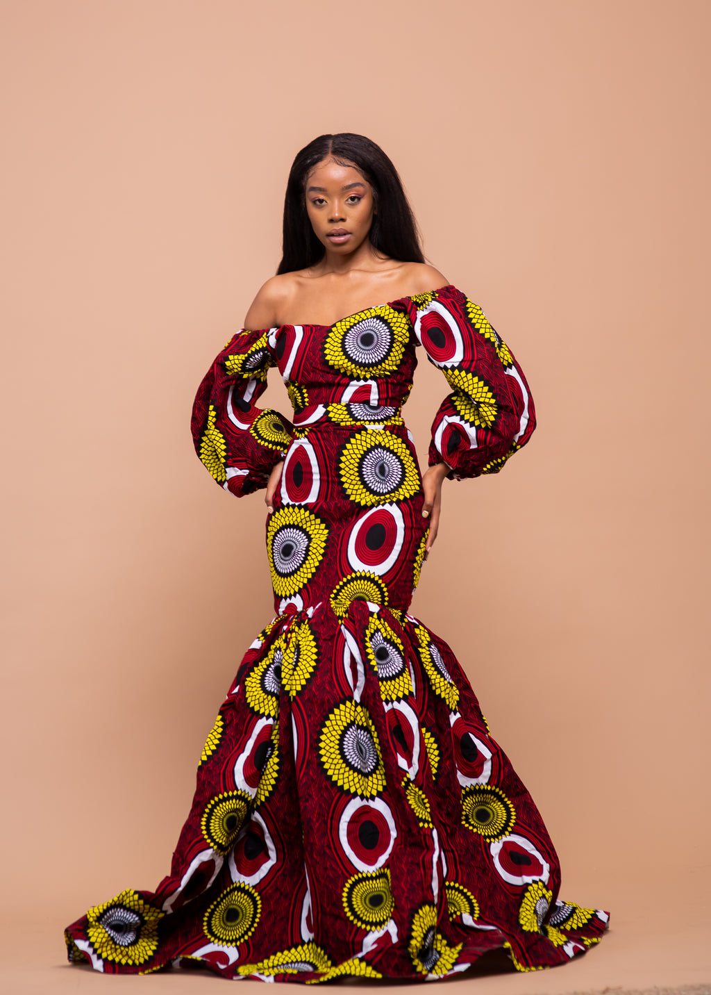 Hannah Ankara Maxi Dress | Red and Yellow African Print