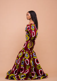 Hannah Ankara Maxi Dress | Red and Yellow African Print