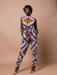 Ara high waisted Trouser | White and Red African Print