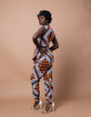 Ara high waisted Trouser | White and Red African Print