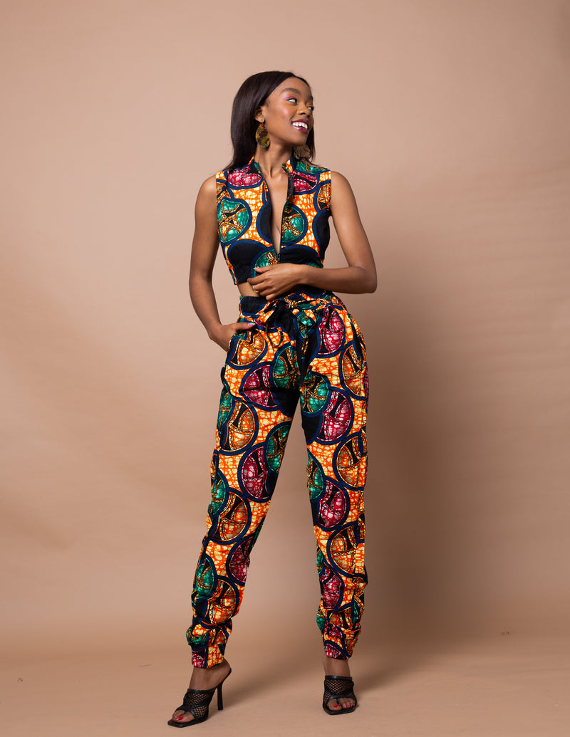 Aladi Ankara High Waisted Trouser | Yellow and Blue African Print