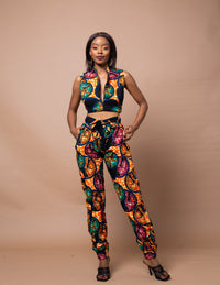 Aladi Ankara High Waisted Trouser | Yellow and Blue African Print