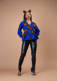 Magdalene Ankara Peplum Top | Blue African Print