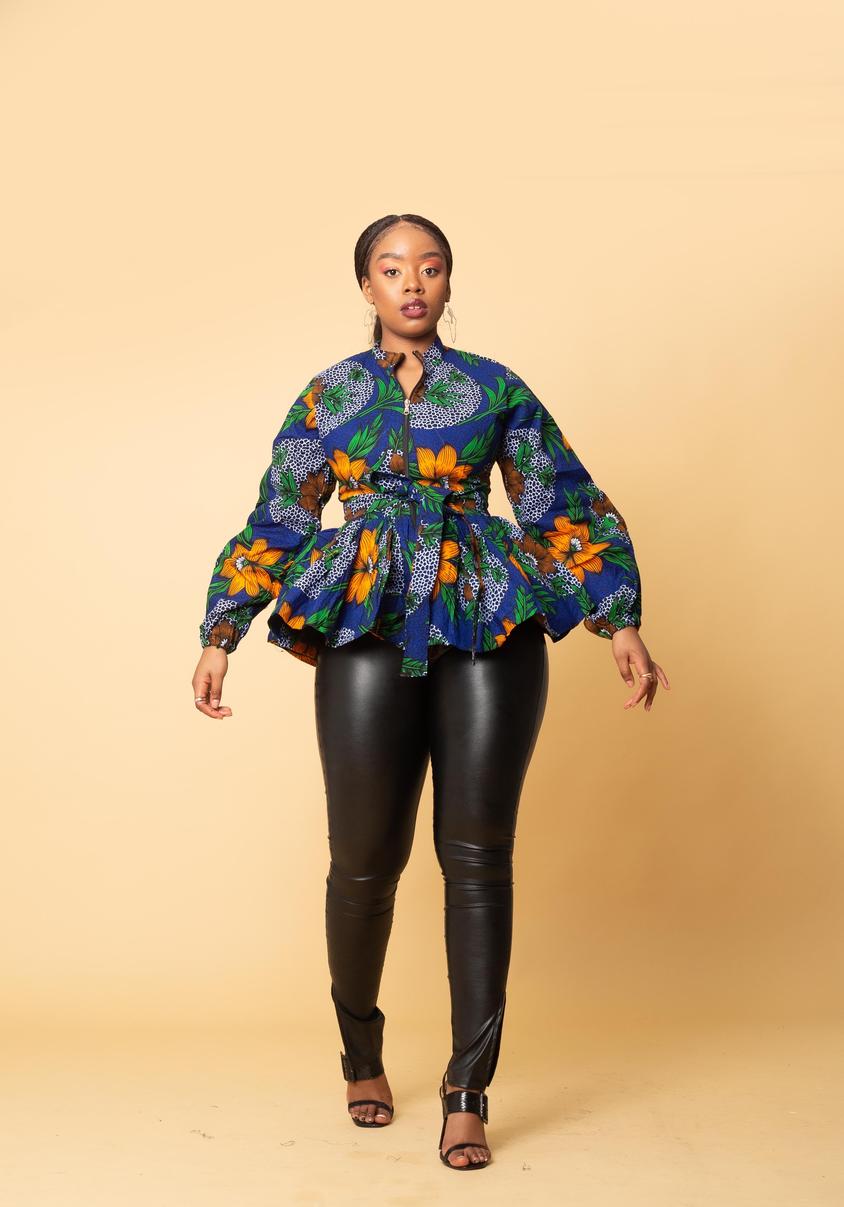 Martha Ankara Peplum Top Blue and Yellow African Print M.A.DKollection