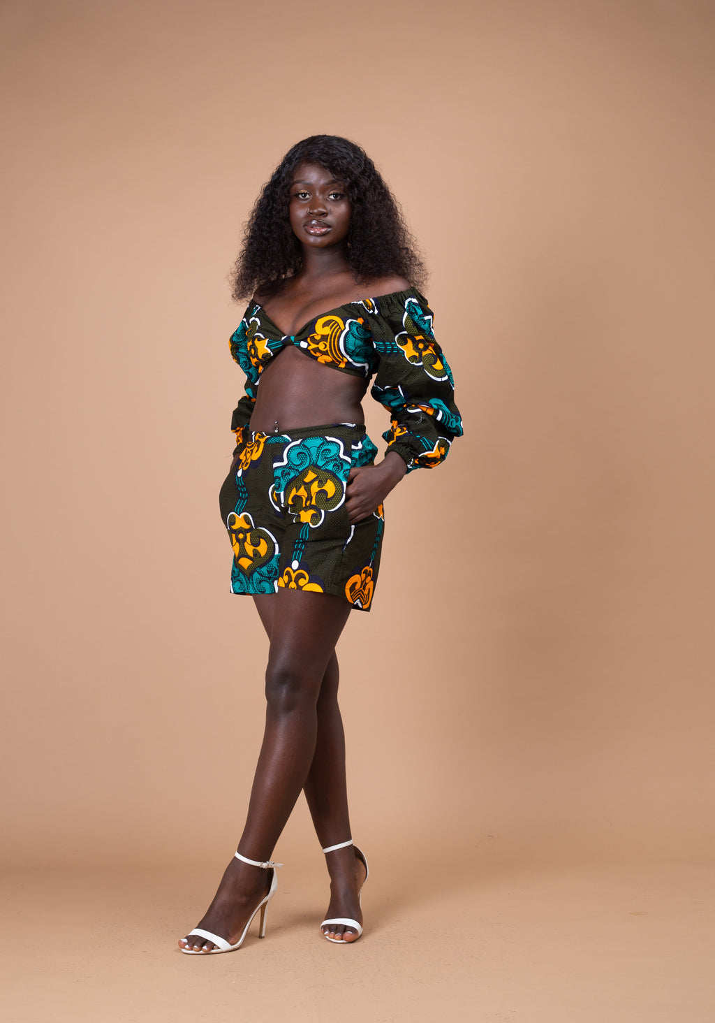 Tia Ankara Shorts | Yellow and Green African Print