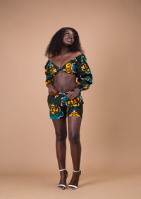 Tia Ankara Shorts | Yellow and Green African Print