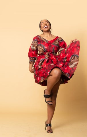 Alex Ankara Short Midi Dress | Red African Print