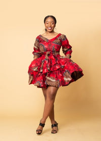 Alex Ankara Short Midi Dress | Red African Print