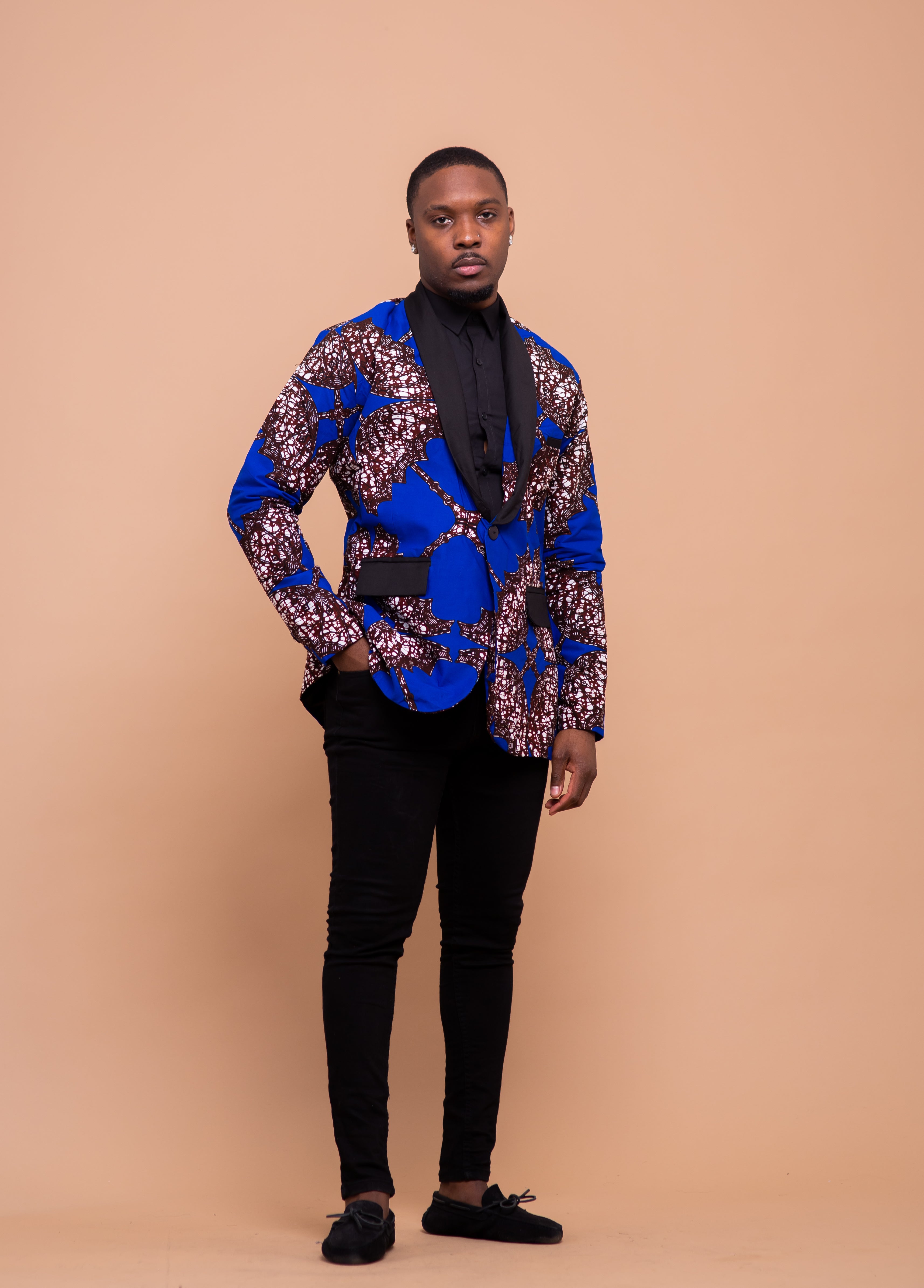 Caleb Ankara Men Blazer Blue African Print M.A.DKollection