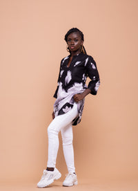 Efua Ankara Tunic Long Top | Black and White African Print