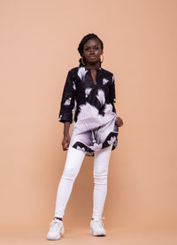 Efua Ankara Tunic Long Top | Black and White African Print