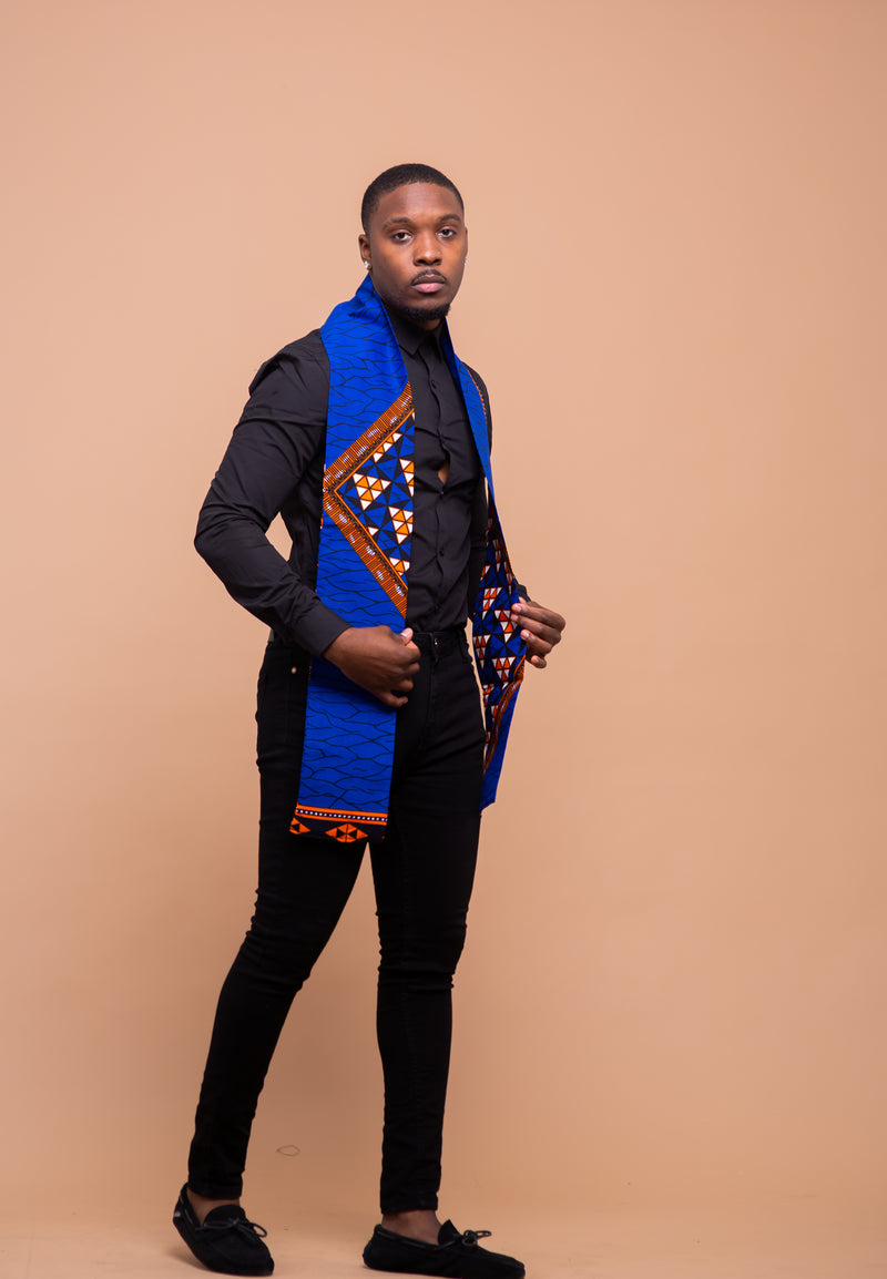 Carter Ankara Neck Scarf for Men | Blue African Print