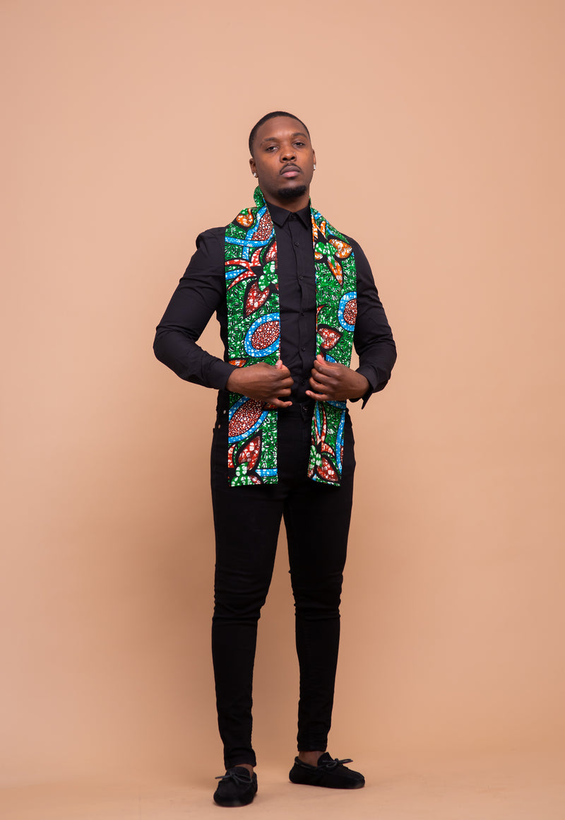 Cooper Ankara Neck Scarf for Men | Green and Blue African Print