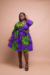 Sewa Ankara Midi Dress | Purple and Green African Print