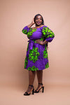 Sewa Ankara Midi Dress | Purple and Green African Print