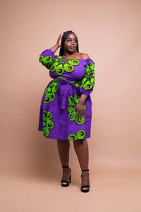 Sewa Ankara Midi Dress | Purple and Green African Print