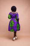 Sewa Ankara Midi Dress | Purple and Green African Print