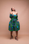 Sandy Ankara Midi Dress | Green and Blue African Print