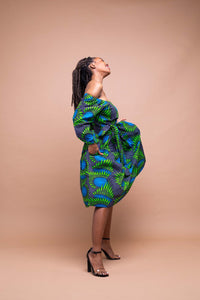 Sandy Ankara Midi Dress | Green and Blue African Print