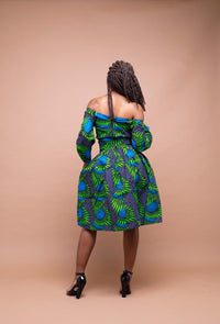 Sandy Ankara Midi Dress | Green and Blue African Print