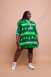 Abiola Ankara Tunic Shirt Dress | Green African Print