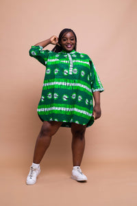 Abiola Ankara Tunic Shirt Dress | Green African Print