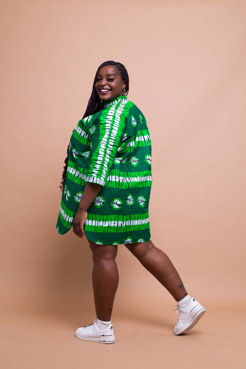 Abiola Ankara Tunic Shirt Dress | Green African Print