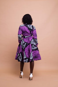 Elisa Ankara Button Down Shirt Dress | Purple African Print