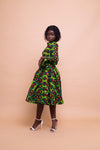 Eva Ankara Button Down Shirt Dress | Green and Red African Print