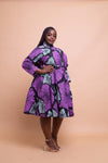 Elisa Ankara Button Down Shirt Dress | Purple African Print