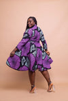 Elisa Ankara Button Down Shirt Dress | Purple African Print