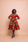 Ella Ankara Button Down Shirt Dress | Red African Print