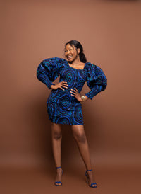 Dayana Ankara Short Mini Pencil Stretch Dress | Blue African Print