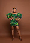 Darby Ankara Short Mini Pencil Stretch Dress | Green African Print