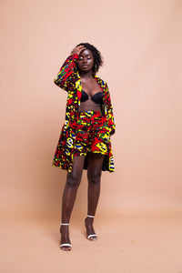 Tessy Ankara Long Jacket | Yellow and Red African Print