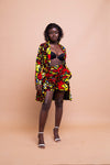 Tessy Ankara Long Jacket | Yellow and Red African Print